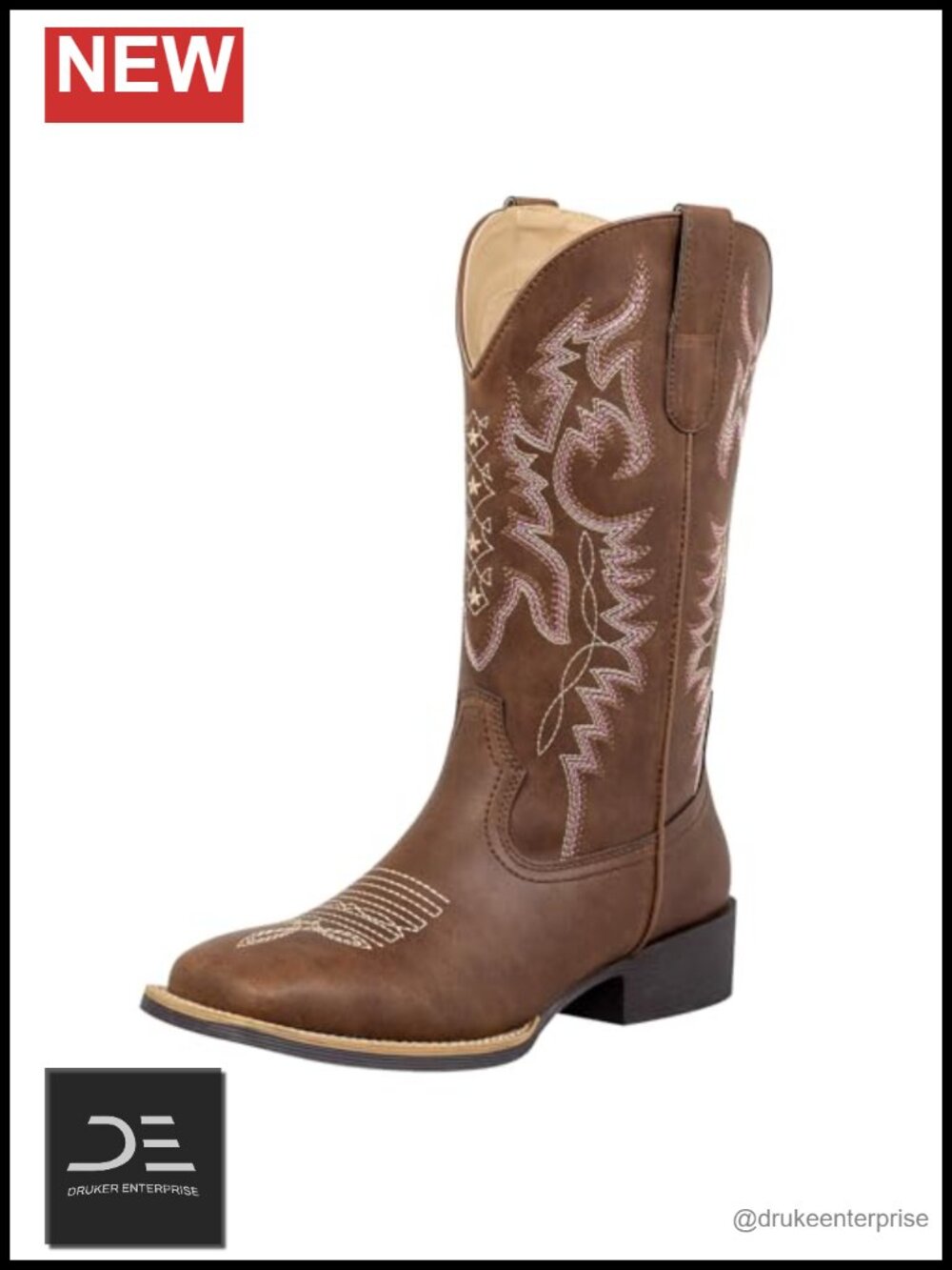 Women's Square Toe Cowboy Boots Embroidery Wide Calf Mid-Calf Western Boots